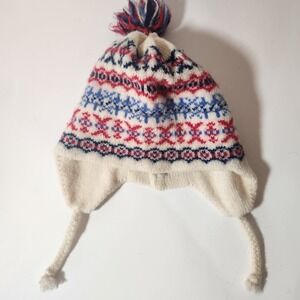 Murray Merkley Vintage‎ Pure Virgin Wool Fair Isle Earflap Beanie Hat Pom Pom